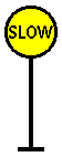 yellow circular SLOW sign