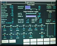 Screen shows vital engine tempatures and other items.