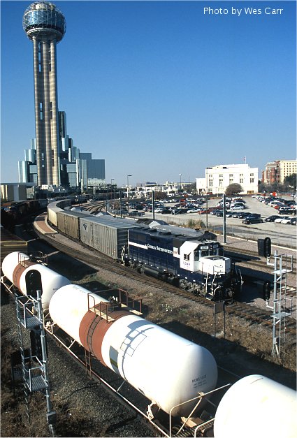 BNSF coal load passes South Tower - Dallas, TX