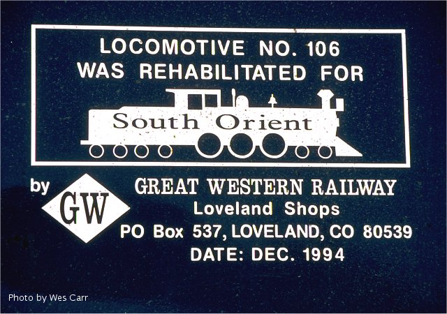 South Orient stencil - locomotive 106
