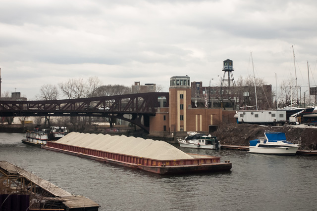 Barge crossing river at Chicago