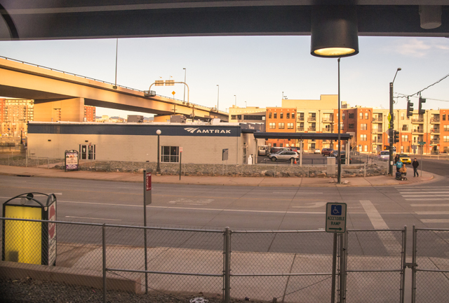 Exterior of the temporary station at Denver