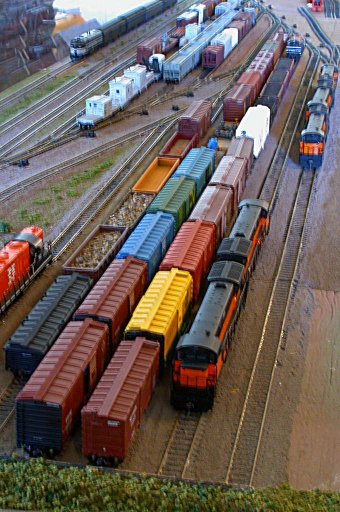 a busy freight yard waiting for interchange runs