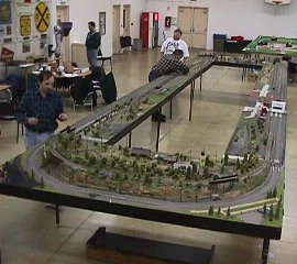 The original portable layout being set up for our open house in 1998. 58K