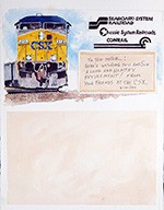 Do you have a friend who is retiring? My “retirement cards” have been a big hit. An 11 x 14 is a good size but I can make it any size and any Railroad. Also if you have a good close up picture of his/her face I can place them in the cab of the locomotive.